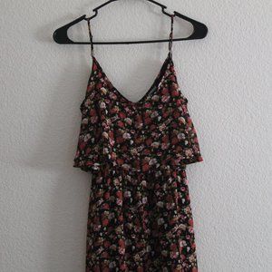 EXPRESS FLORAL MAXI DRESS WITH RUFFLED TOP & SPAGHETTI STRAPS